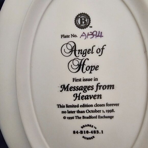 Vtg. Bradford Exchange Angel of Hope Limited Edition Wall Hanging Religious - Picture 5 of 5